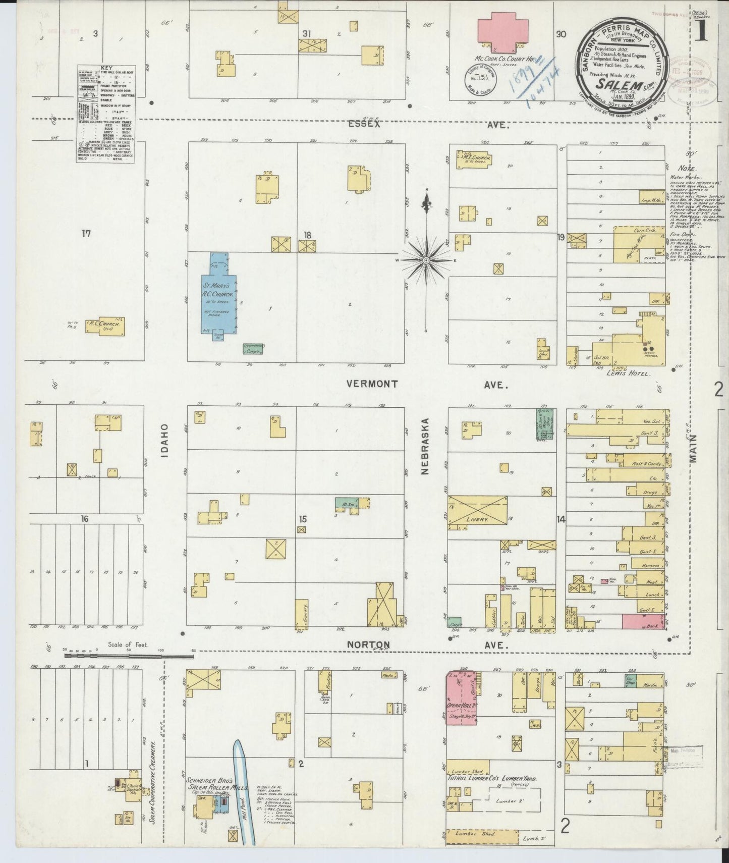 Sanborn Fire Insurance Map from Salem, McCook County, South Dakota (1899), Sheet #0001 - Complete Map Set gallery image, historic Sanborn map, vintage wall art, South Dakota South Dakota
