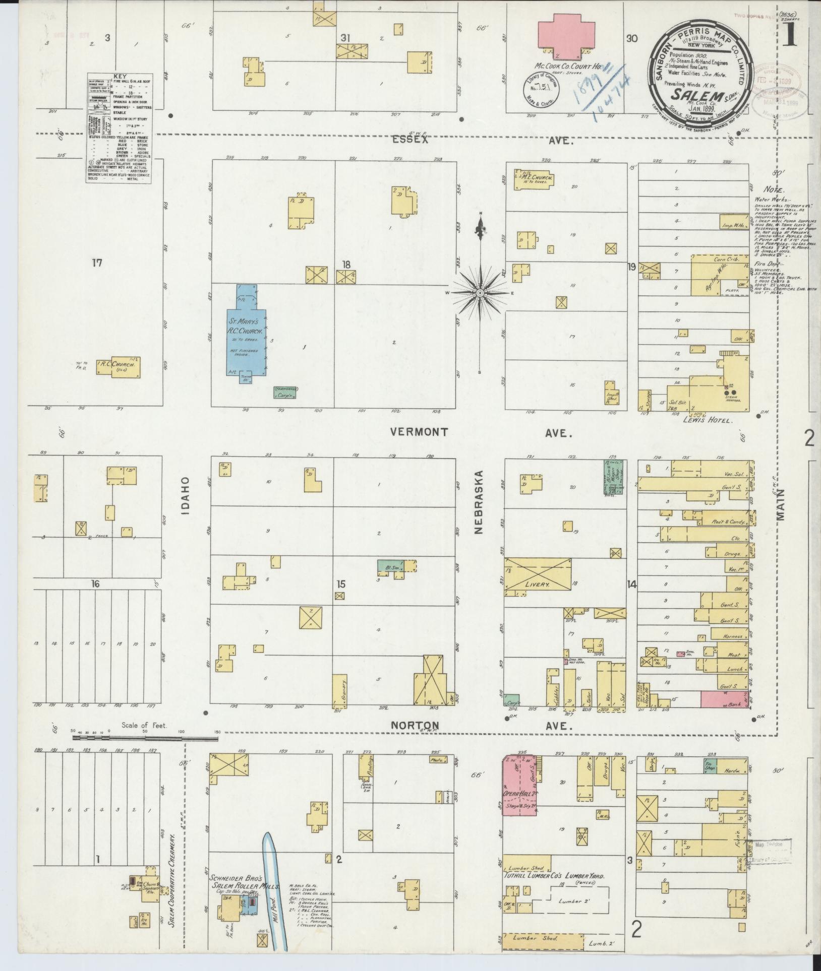 Sanborn Fire Insurance Map from Salem, McCook County, South Dakota (1899), Sheet #0001 - Complete Map Set gallery image, historic Sanborn map, vintage wall art, South Dakota South Dakota