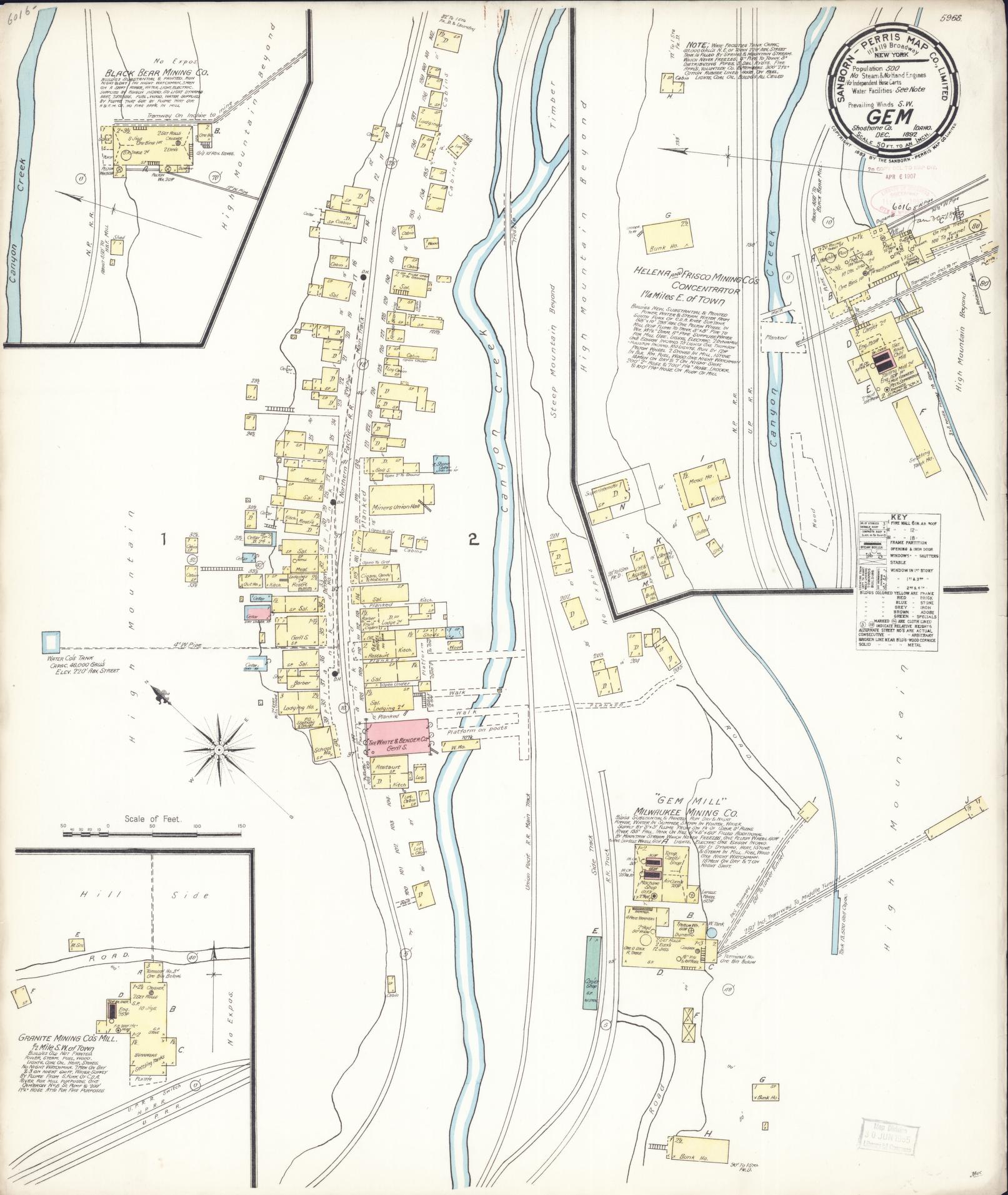 Sanborn Fire Insurance Map from Gem, Shoshone County, Idaho (1892), Sheet #0001 - Historic Sanborn Fire Insurance Map Print, vintage old map wall art, antique decor, genealogy gift, Idaho Idaho map