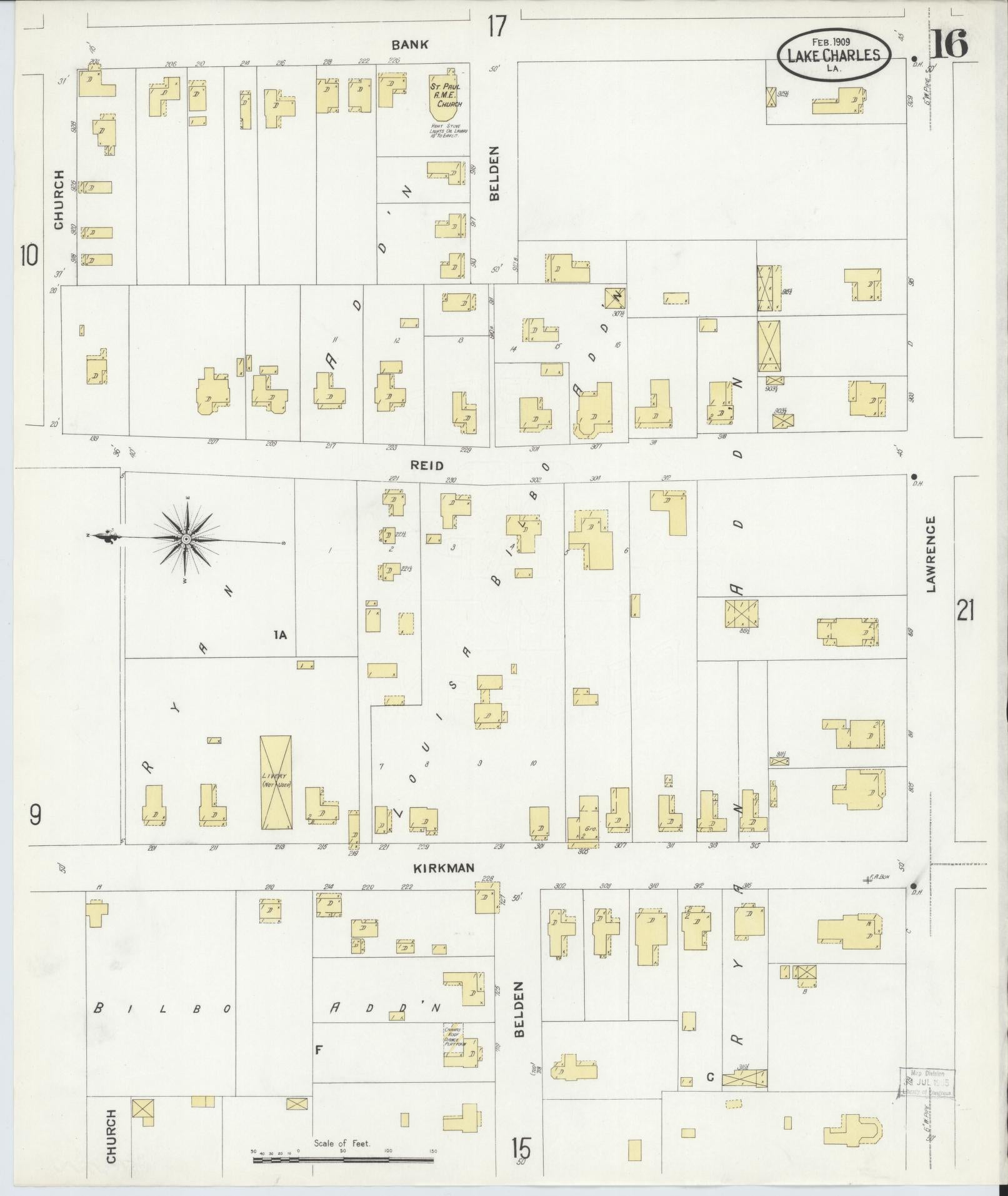Sanborn Fire Insurance Map from Lake Charles, Calcasieu Parish, Louisiana (1909), Sheet #0016 - Historic Sanborn Fire Insurance Map Print, vintage old map wall art, antique decor, genealogy gift, Louisiana Louisiana map