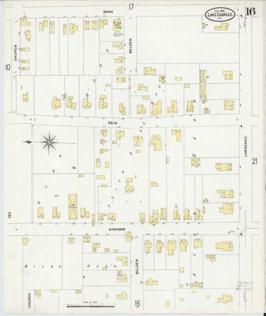 Sanborn Fire Insurance Map from Lake Charles, Calcasieu Parish, Louisiana (1909), Sheet #0016 - Historic Sanborn Fire Insurance Map Print, vintage old map wall art, antique decor, genealogy gift, Louisiana Louisiana map