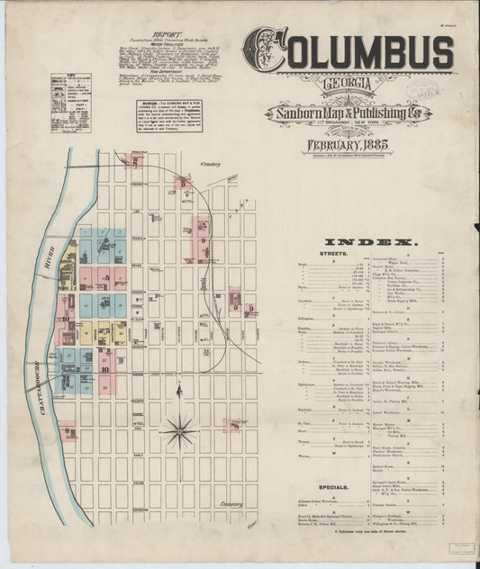 Sanborn Fire Insurance Map from Columbus, Muscogee County, Georgia (1885), Sheet #0001 - Historic Sanborn Fire Insurance Map Print, vintage old map wall art, antique decor, genealogy gift, Georgia Georgia map