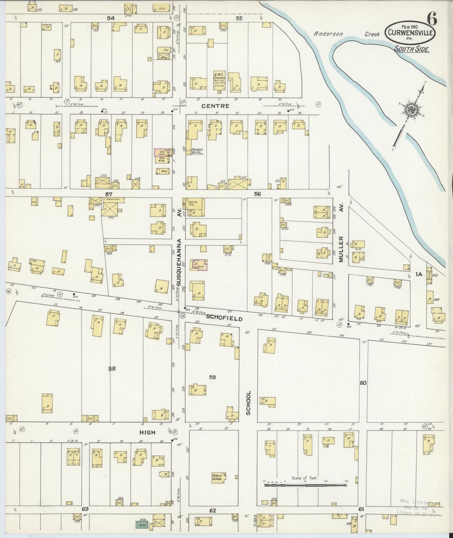 Sanborn Fire Insurance Map from Curwensville, Clearfield County, Pennsylvania (1910), Sheet #0006 - Historic Sanborn Fire Insurance Map Print, vintage old map wall art, antique decor, genealogy gift, Pennsylvania Pennsylvania map