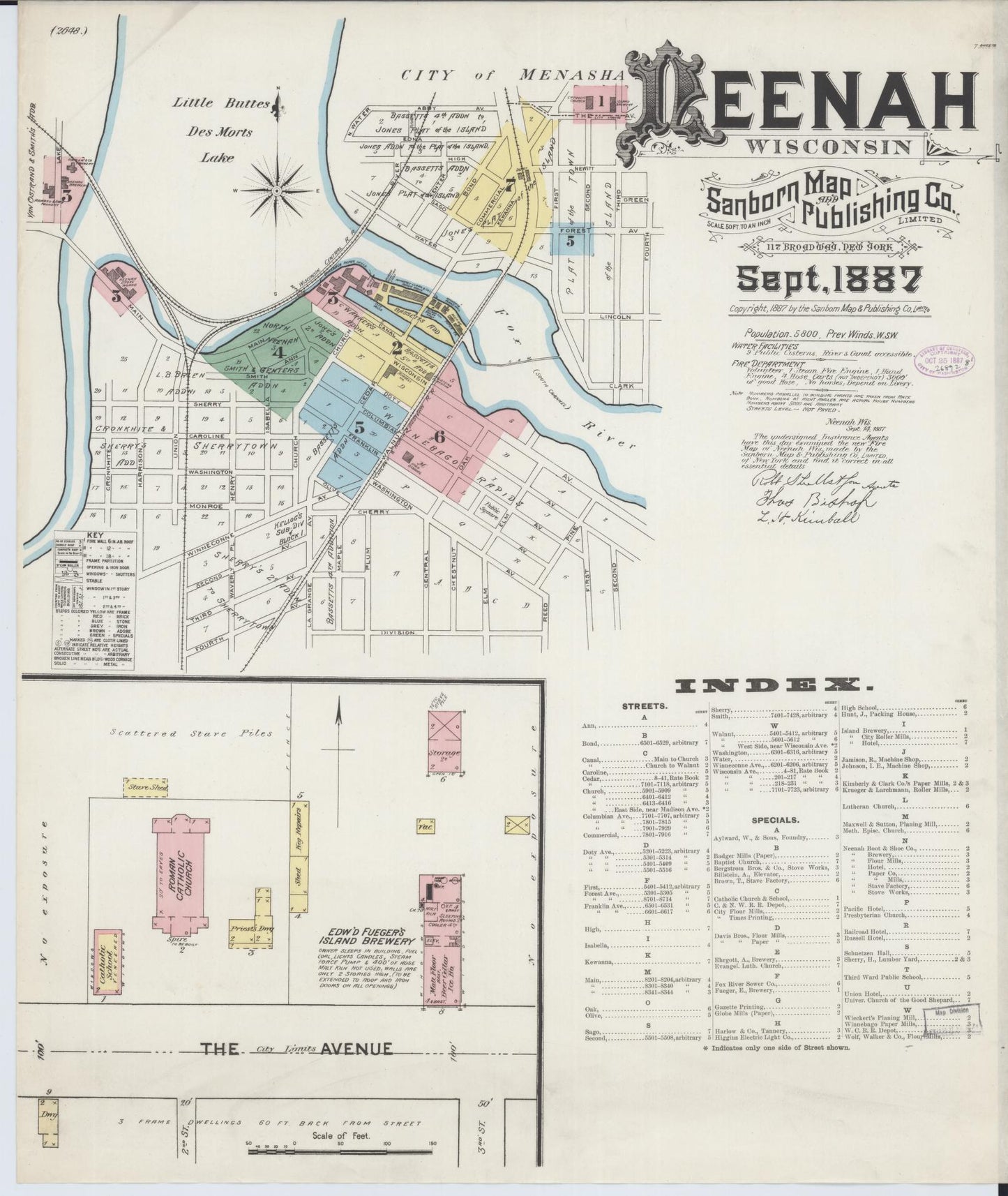 Sanborn Fire Insurance Map from Neenah, Winnebago County, Wisconsin (1887), Sheet #0001 - Complete Map Set gallery image, historic Sanborn map, vintage wall art, Wisconsin Wisconsin