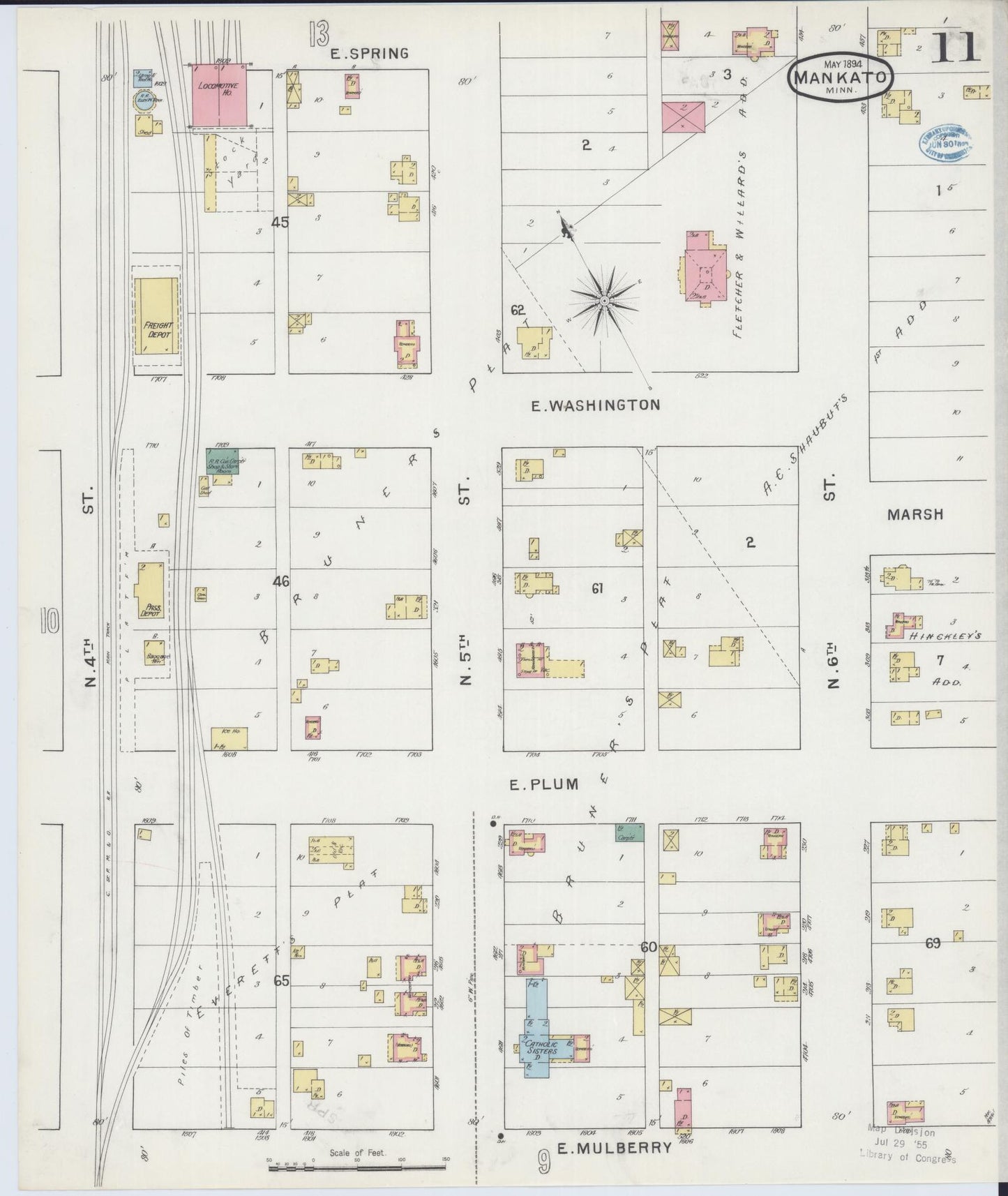 Sanborn Fire Insurance Map from Mankato, Blue Earth County, Minnesota (1894), Sheet #0011 - Complete Map Set gallery image, historic Sanborn map, vintage wall art, Minnesota Minnesota