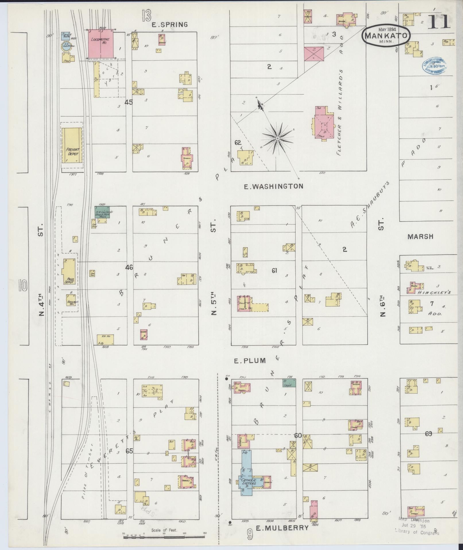 Sanborn Fire Insurance Map from Mankato, Blue Earth County, Minnesota (1894), Sheet #0011 - Complete Map Set gallery image, historic Sanborn map, vintage wall art, Minnesota Minnesota
