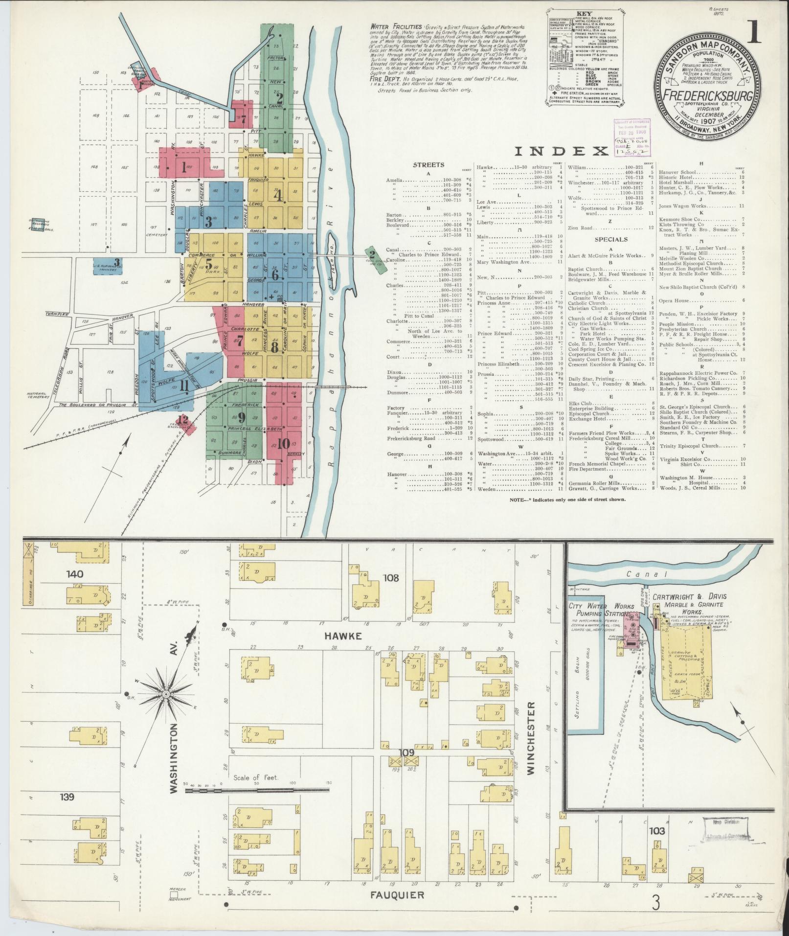 Sanborn Fire Insurance Map from Fredericksburg, Independent Cities, Virginia. (1907) – Historic Sanborn Fire Insurance Map Print