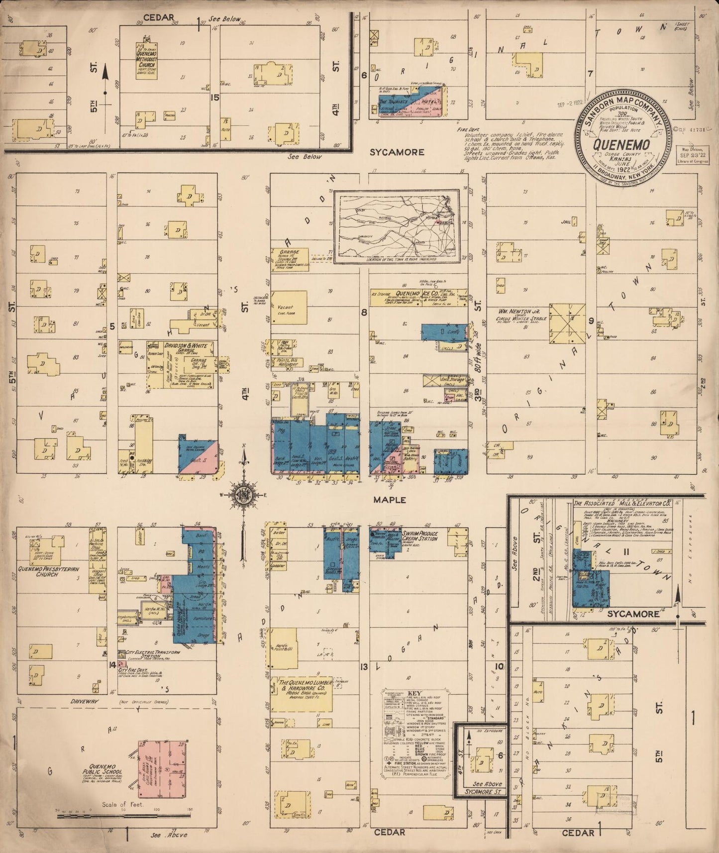 Sanborn Fire Insurance Map from Quenemo, Osage County, Kansas (1922), Sheet #0001 - Historic Sanborn Fire Insurance Map Print, vintage old map wall art, antique decor, genealogy gift, Kansas Kansas map