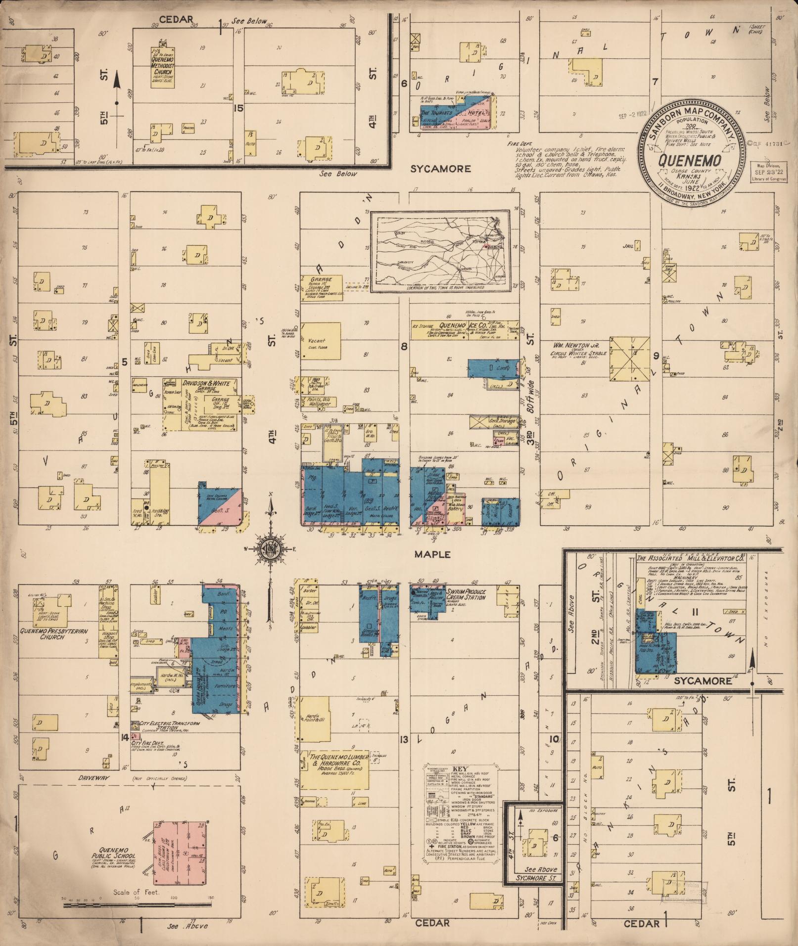 Sanborn Fire Insurance Map from Quenemo, Osage County, Kansas (1922), Sheet #0001 - Historic Sanborn Fire Insurance Map Print, vintage old map wall art, antique decor, genealogy gift, Kansas Kansas map