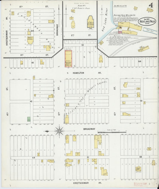 Sanborn Fire Insurance Map from Red Lake Falls, Red Lake County, Minnesota (1899), Sheet #0004 - Historic Sanborn Fire Insurance Map Print, vintage old map wall art, antique decor, genealogy gift, Minnesota Minnesota map