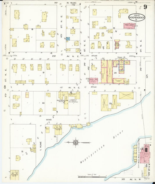Sanborn Fire Insurance Map from Independence, Buchanan County, Iowa (1913), Sheet #0009 - Historic Sanborn Fire Insurance Map Print, vintage old map wall art