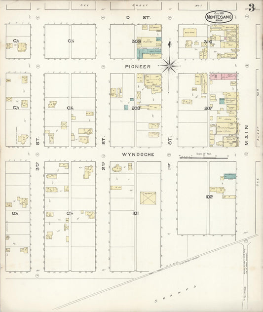 Sanborn Fire Insurance Map from Montesano, Grays Harbor County, Washington (1891), Sheet #0003 - Historic Sanborn Fire Insurance Map Print, vintage old map wall art, antique decor, genealogy gift, Washington Washington map
