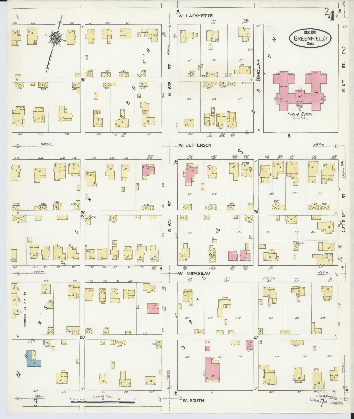 Sanborn Fire Insurance Map from Greenfield, Highland County, Ohio (1910), Sheet #0004 - Historic Sanborn Fire Insurance Map Print, vintage old map wall art, antique decor, genealogy gift, Ohio Ohio map