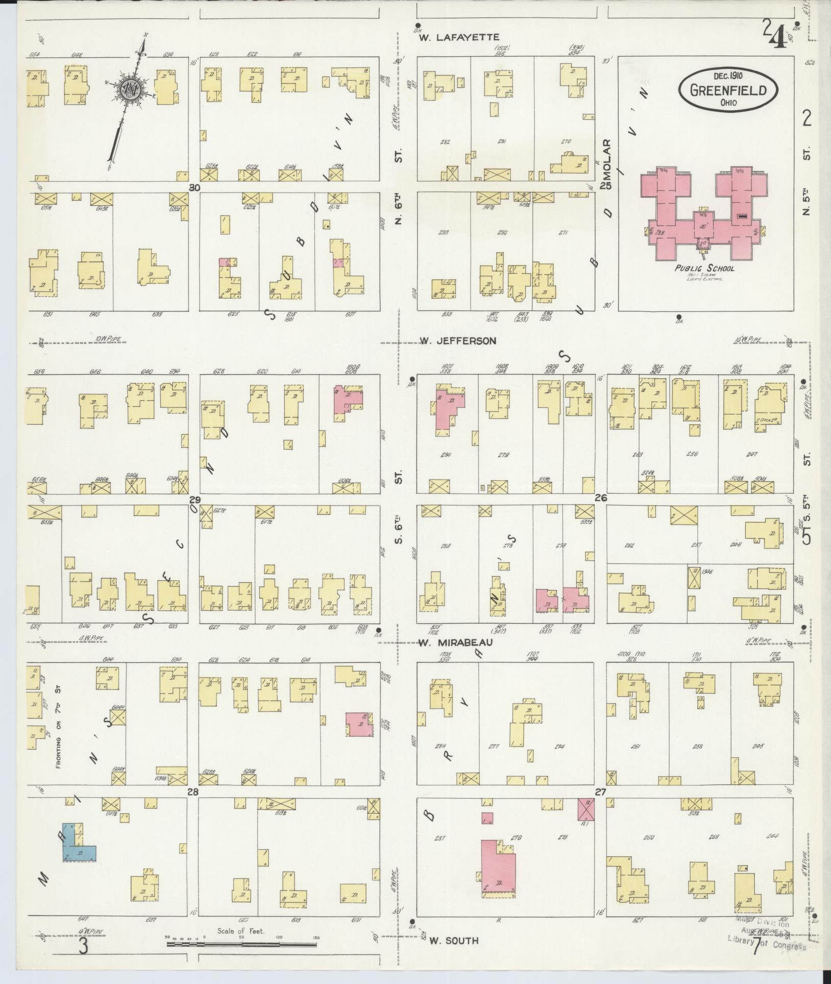 Sanborn Fire Insurance Map from Greenfield, Highland County, Ohio (1910), Sheet #0004 - Historic Sanborn Fire Insurance Map Print, vintage old map wall art, antique decor, genealogy gift, Ohio Ohio map