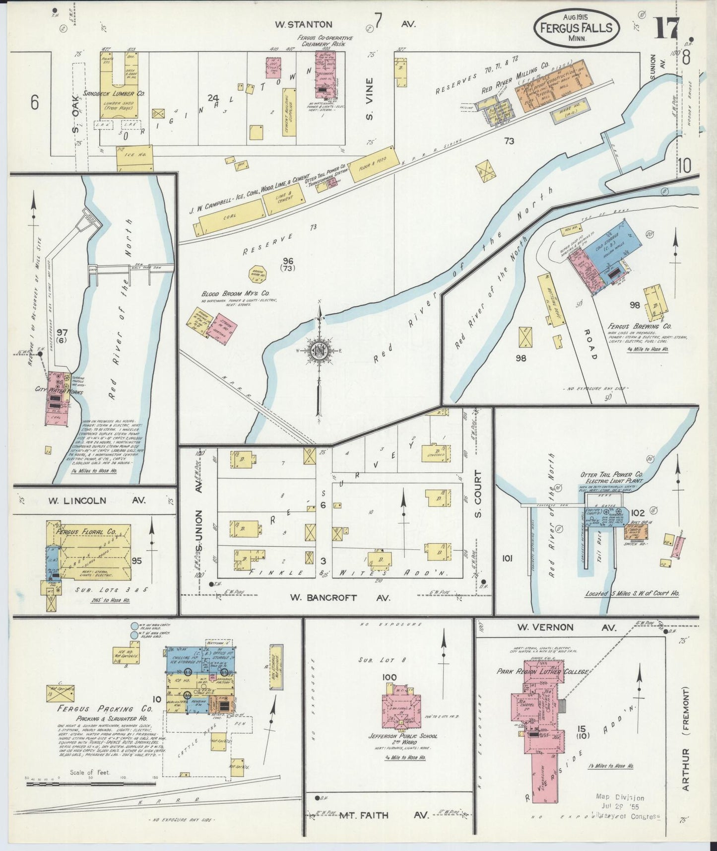 Sanborn Fire Insurance Map from Fergus Falls, Otter Tail County, Minnesota (1915), Sheet #0017 - Complete Map Set gallery image, historic Sanborn map, vintage wall art, Minnesota Minnesota