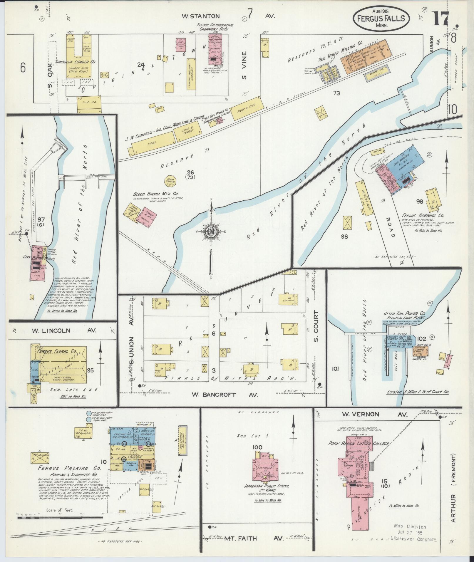 Sanborn Fire Insurance Map from Fergus Falls, Otter Tail County, Minnesota (1915), Sheet #0017 - Complete Map Set gallery image, historic Sanborn map, vintage wall art, Minnesota Minnesota