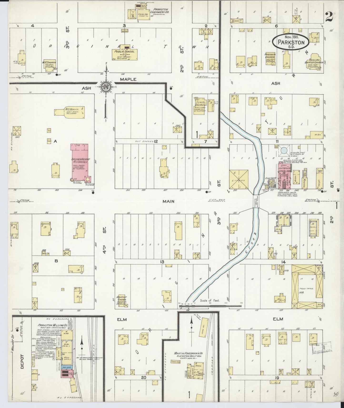Sanborn Fire Insurance Map from Parkston, Hutchinson County, South Dakota (1911), Sheet #0002 - Historic Sanborn Fire Insurance Map Print, vintage old map wall art, antique decor, genealogy gift, South Dakota South Dakota map