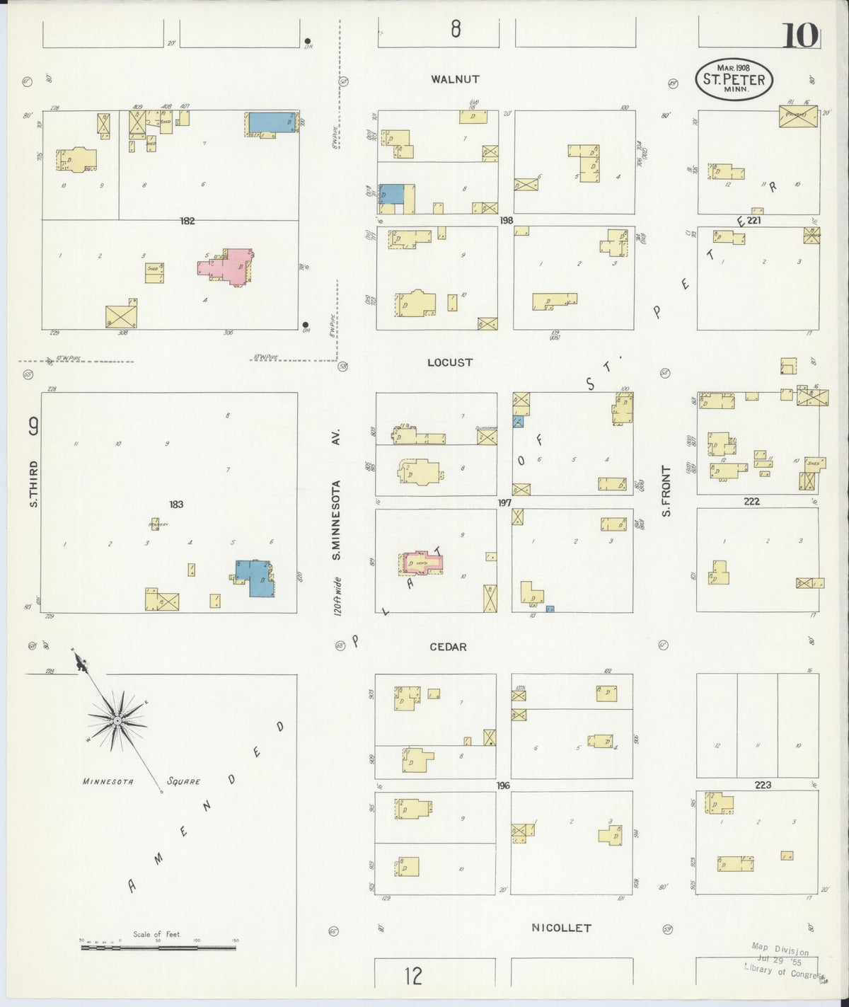 Sanborn Fire Insurance Map from Saint Peter, Nicollet County, Minnesota (1908), Sheet #0010 - Historic Sanborn Fire Insurance Map Print, vintage old map wall art, antique decor, genealogy gift, Minnesota Minnesota map