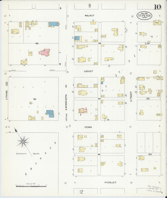 Sanborn Fire Insurance Map from Saint Peter, Nicollet County, Minnesota (1908), Sheet #0010 - Historic Sanborn Fire Insurance Map Print, vintage old map wall art, antique decor, genealogy gift, Minnesota Minnesota map