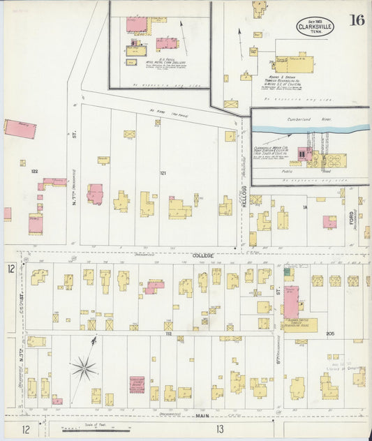 Sanborn Fire Insurance Map from Clarksville, Montgomery County, Tennessee (1903), Sheet #0016 - Historic Sanborn Fire Insurance Map Print, vintage old map wall art, antique decor, genealogy gift, Tennessee Tennessee map