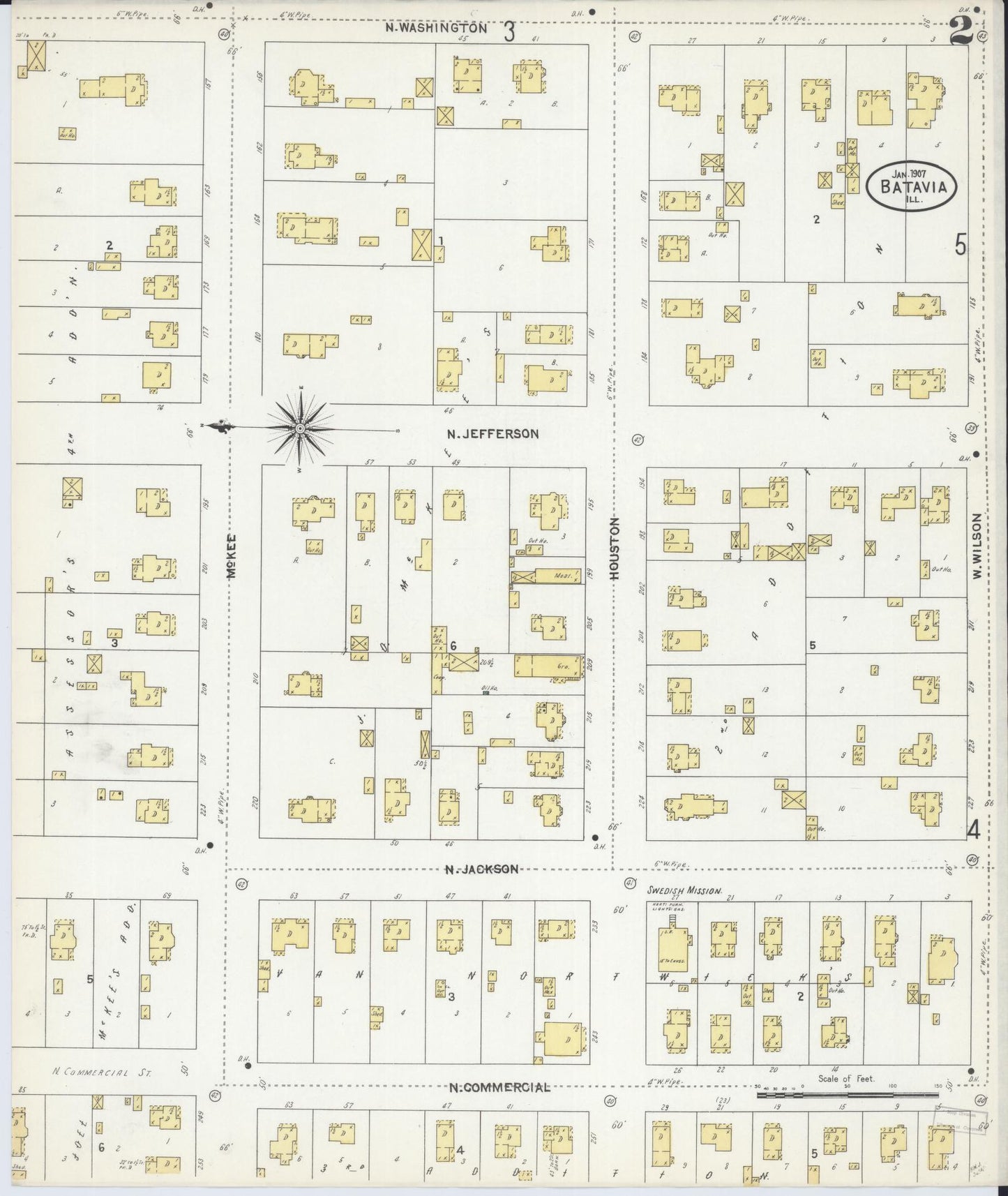 Sanborn Fire Insurance Map from Batavia, Kane County, Illinois (1907), Sheet #0002 - Complete Map Set gallery image, historic Sanborn map, vintage wall art, Illinois Illinois