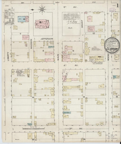 Sanborn Fire Insurance Map from Clarion, Clarion County, Pennsylvania (1887), Sheet #0001 - Complete Map Set gallery image, historic Sanborn map, vintage wall art, Pennsylvania Pennsylvania