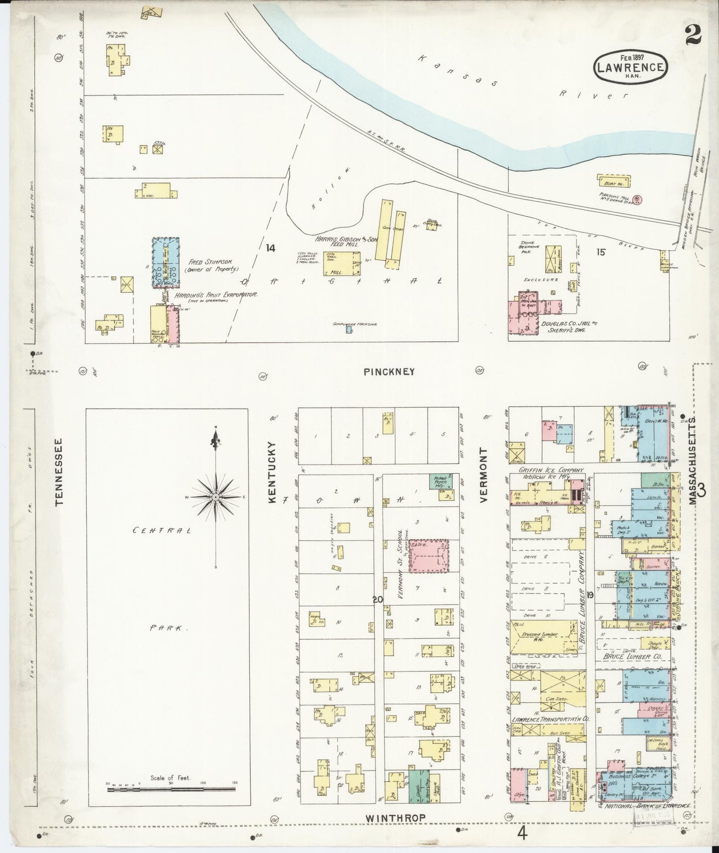 Sanborn Fire Insurance Map from Lawrence, Douglas County, Kansas (1897), Sheet #0002 - Complete Map Set gallery image, historic Sanborn map, vintage wall art, Kansas Kansas