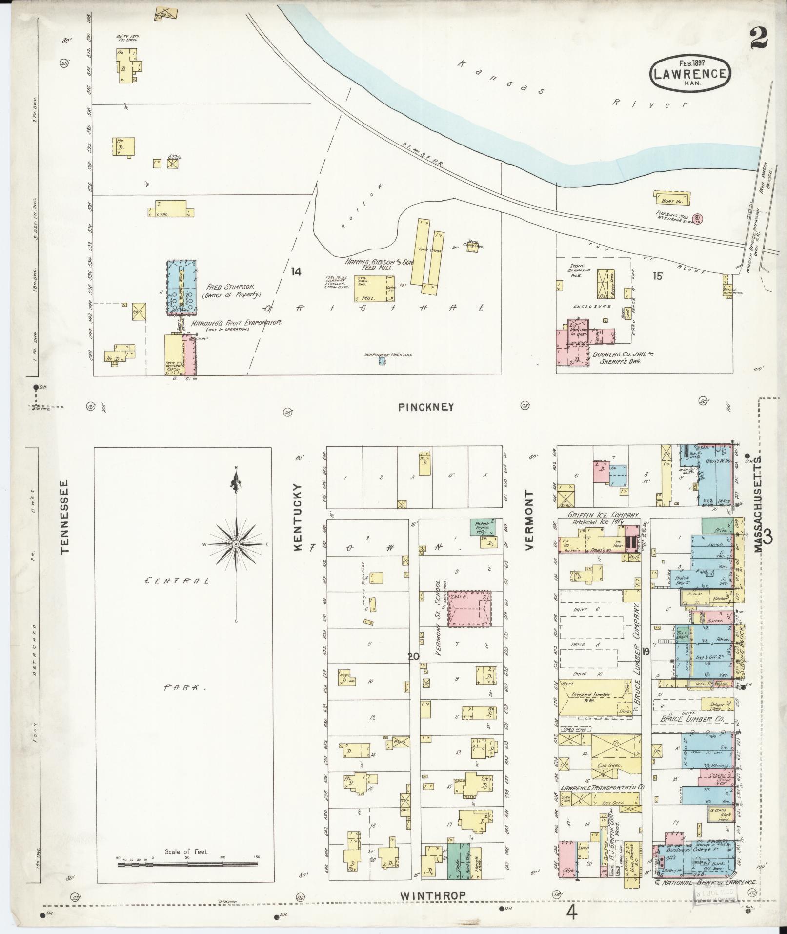 Sanborn Fire Insurance Map from Lawrence, Douglas County, Kansas (1897), Sheet #0002 - Complete Map Set gallery image, historic Sanborn map, vintage wall art, Kansas Kansas