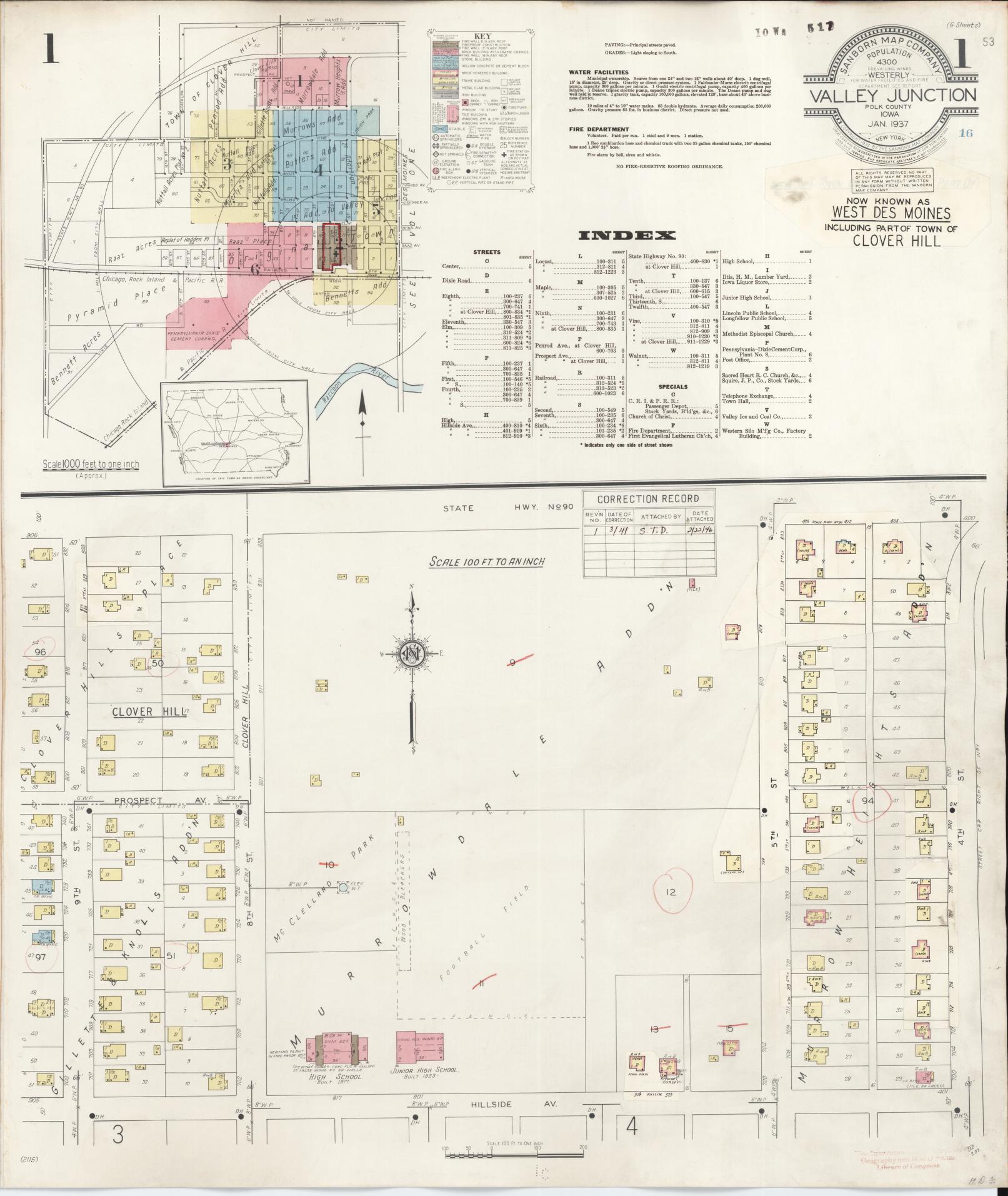 Sanborn Fire Insurance Map from Valley Junction, Polk County, Iowa (1941), Sheet #0001 - Historic Sanborn Fire Insurance Map Print