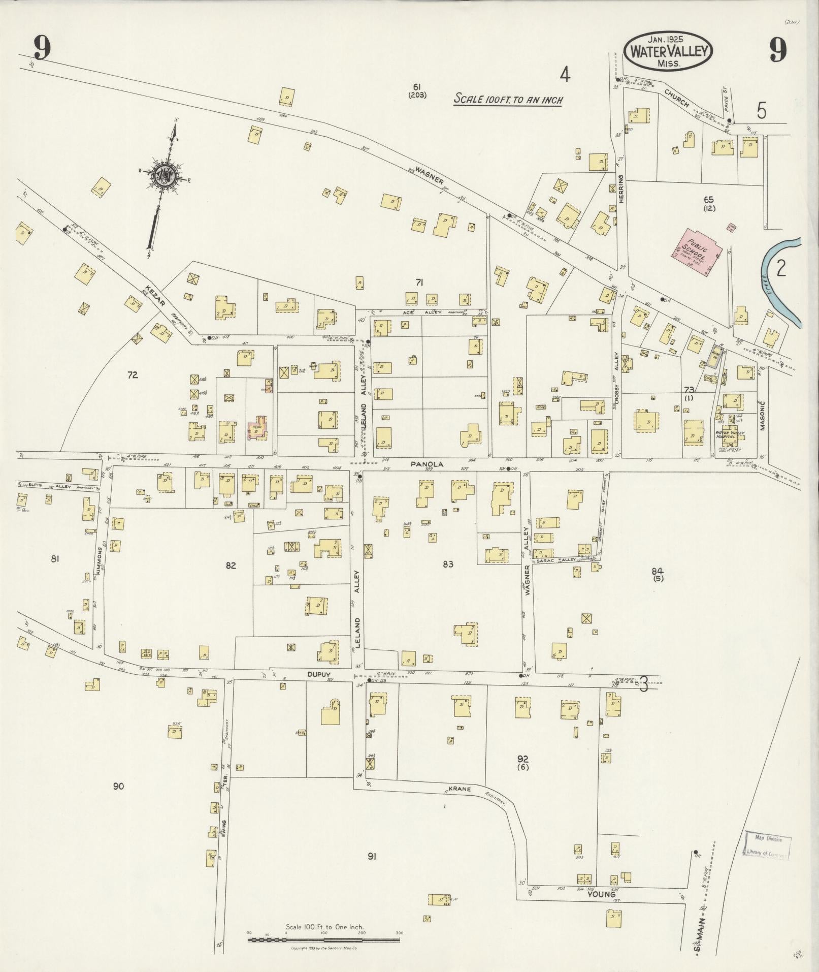 Sanborn Fire Insurance Map from Water Valley, Yalobusha County, Mississippi (1925), Sheet #0009 - Historic Sanborn Fire Insurance Map Print, vintage old map wall art, antique decor, genealogy gift, Mississippi Mississippi map