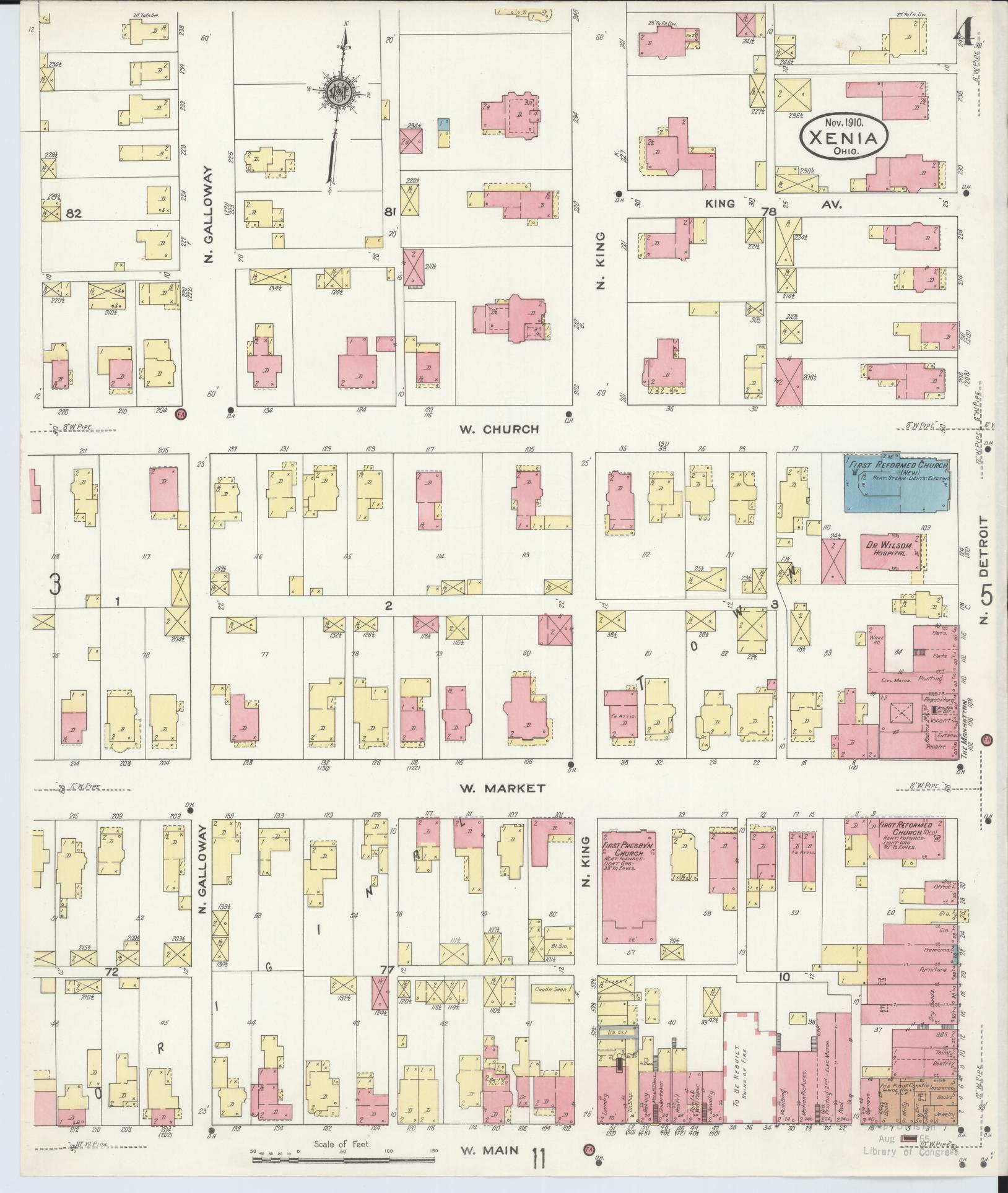 Sanborn Fire Insurance Map from Xenia, Greene County, Ohio (1910), Sheet #0004 - Historic Sanborn Fire Insurance Map Print, vintage old map wall art, antique decor, genealogy gift, Ohio Ohio map