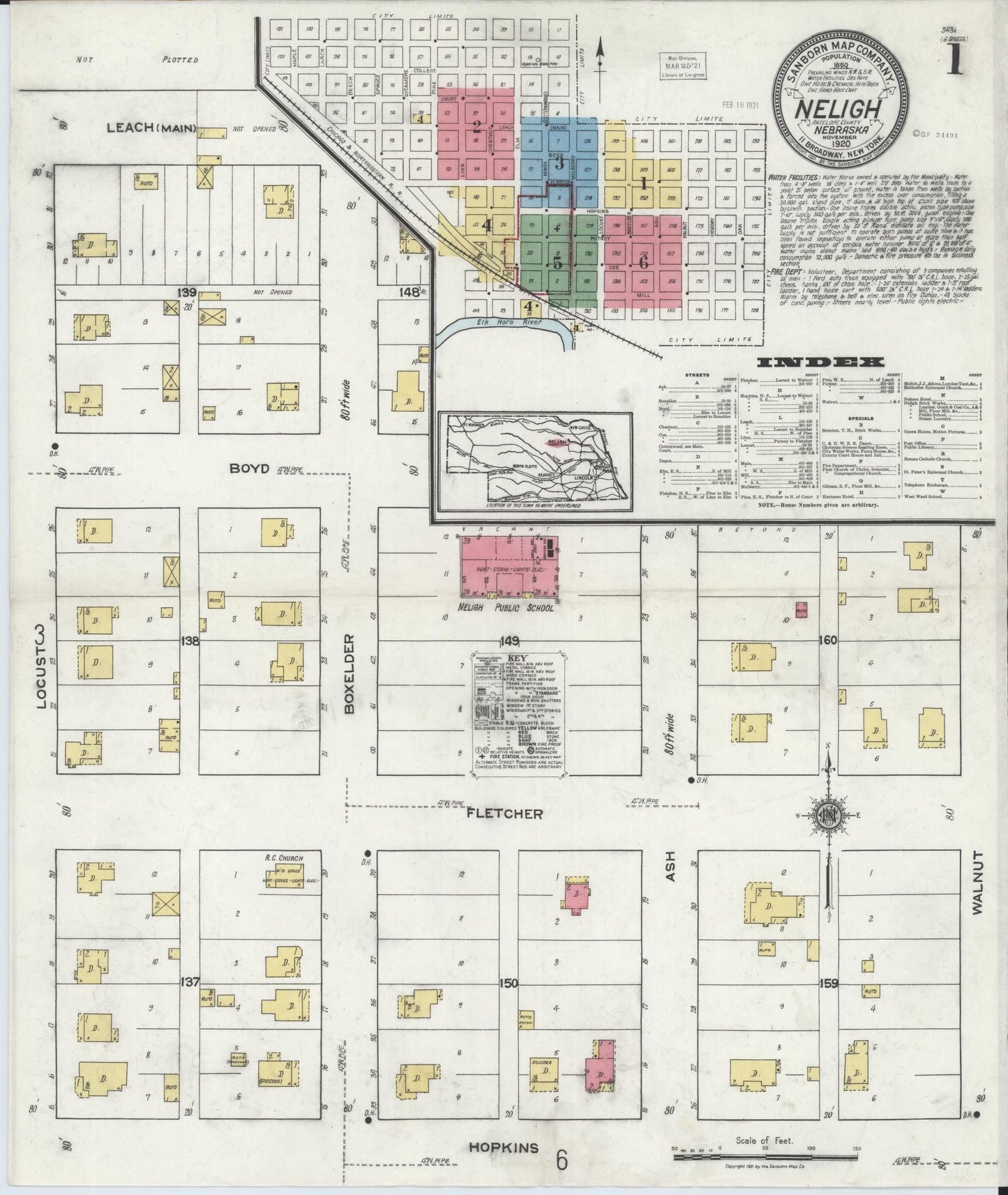 Sanborn Fire Insurance Map from Neligh, Antelope County, Nebraska (1920), Sheet #0001 - Complete Map Set gallery image, historic Sanborn map, vintage wall art, Nebraska Nebraska