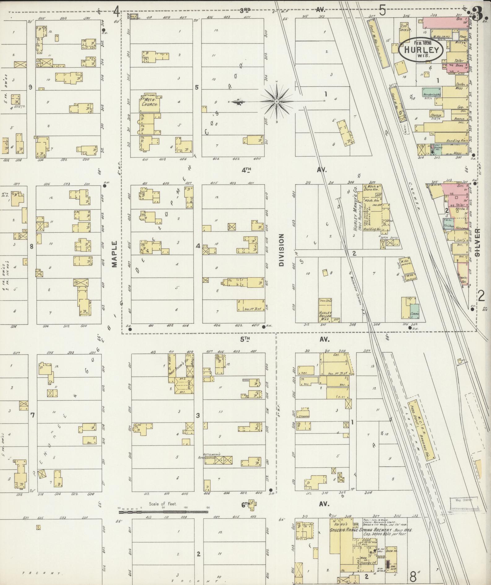 Sanborn Fire Insurance Map from Hurley, Iron County, Wisconsin (1898), Sheet #0003 - Complete Map Set gallery image, historic Sanborn map, vintage wall art, Wisconsin Wisconsin