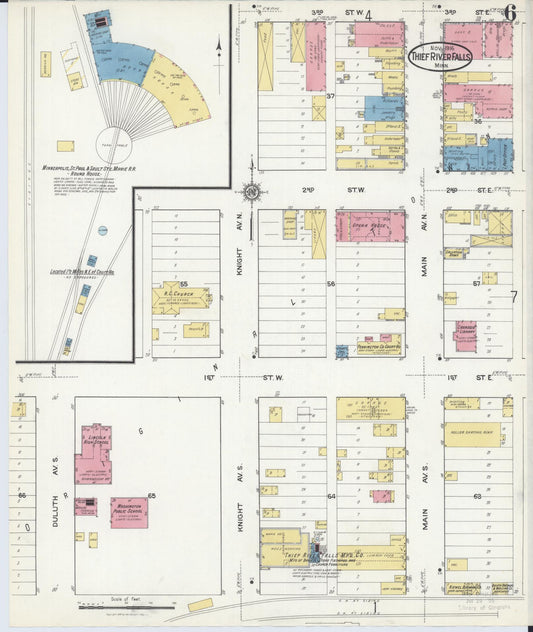 Sanborn Fire Insurance Map from Thief River Falls, Pennington County, Minnesota (1916), Sheet #0006 - Historic Sanborn Fire Insurance Map Print, vintage old map wall art, antique decor, genealogy gift, Minnesota Minnesota map