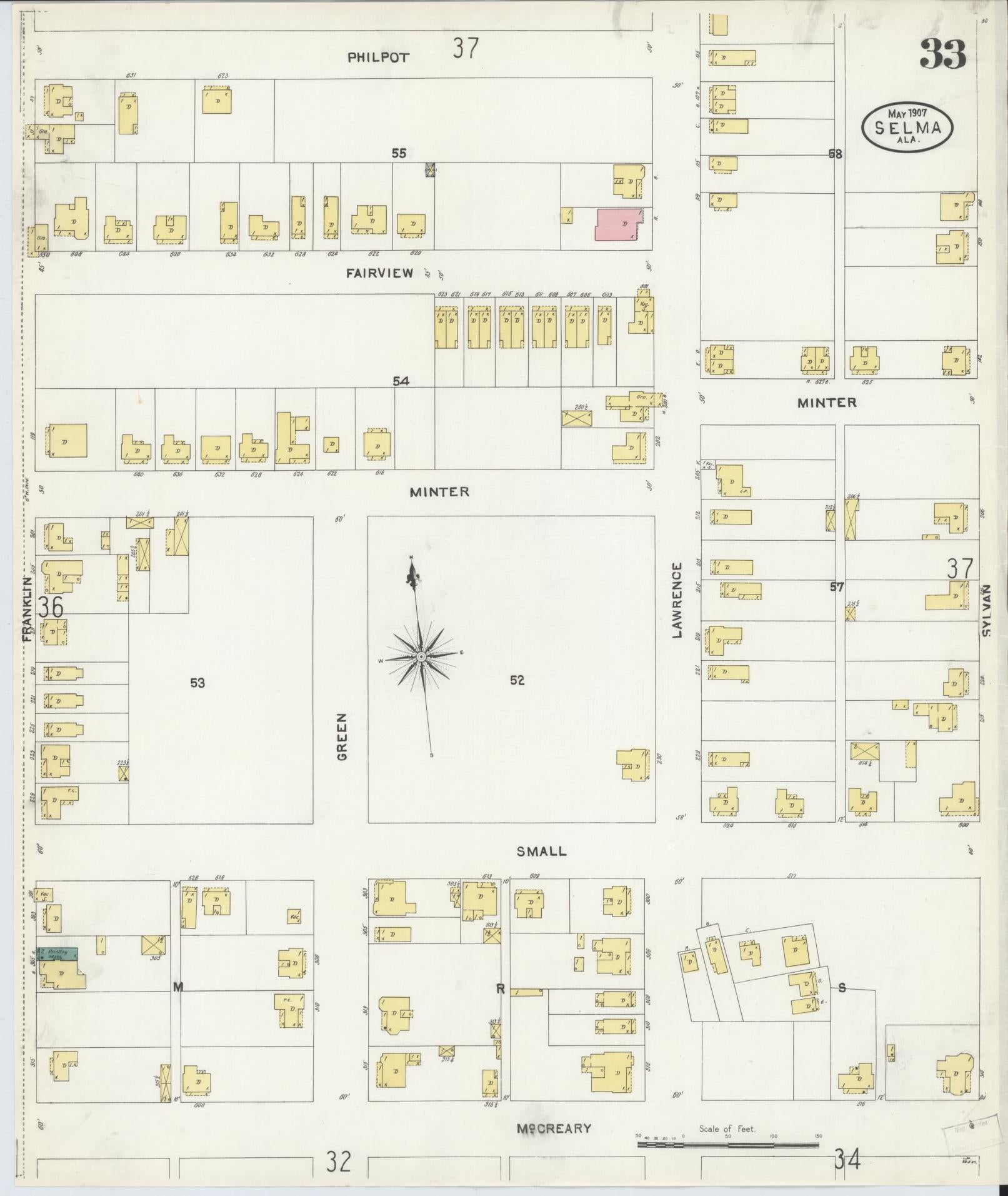 Sanborn Fire Insurance Map from Selma, Dallas County, Alabama (1907), Sheet #0033 - Historic Sanborn Fire Insurance Map Print, vintage old map wall art, antique decor, genealogy gift, Alabama Alabama map