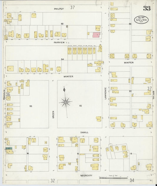 Sanborn Fire Insurance Map from Selma, Dallas County, Alabama (1907), Sheet #0033 - Historic Sanborn Fire Insurance Map Print, vintage old map wall art, antique decor, genealogy gift, Alabama Alabama map