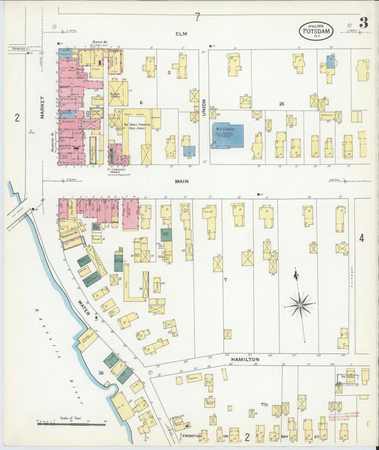 Sanborn Fire Insurance Map from Potsdam, St. Lawrence County, New York (1909), Sheet #0003 - Historic Sanborn Fire Insurance Map Print, vintage old map wall art, antique decor, genealogy gift, New York New York map
