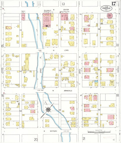 Sanborn Fire Insurance Map from Pocatello, Bannock County, Idaho (1921), Sheet #0017 - Complete Map Set gallery image, historic Sanborn map, vintage wall art, Idaho Idaho