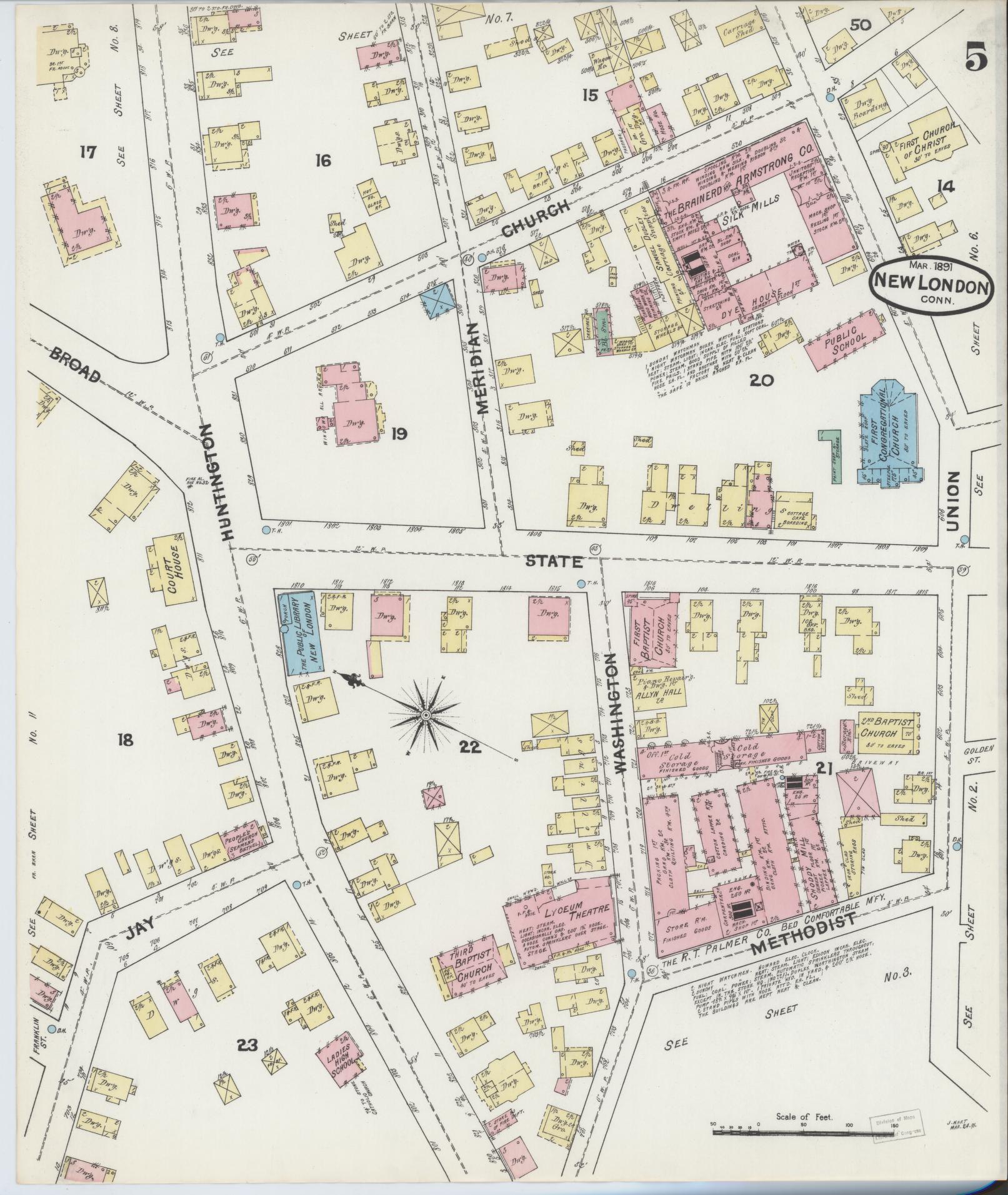 Sanborn Fire Insurance Map from New London, New London County, Connecticut (1891), Sheet #0005 - Complete Map Set gallery image, historic Sanborn map, vintage wall art, Connecticut Connecticut