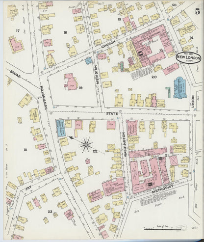 Sanborn Fire Insurance Map from New London, New London County, Connecticut (1891), Sheet #0005 - Complete Map Set gallery image, historic Sanborn map, vintage wall art, Connecticut Connecticut