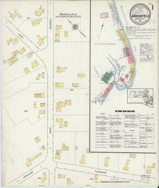 Sanborn Fire Insurance Map from Marshfield, Plymouth County, Massachusetts. (1916) – Historic Sanborn Fire Insurance Map Print