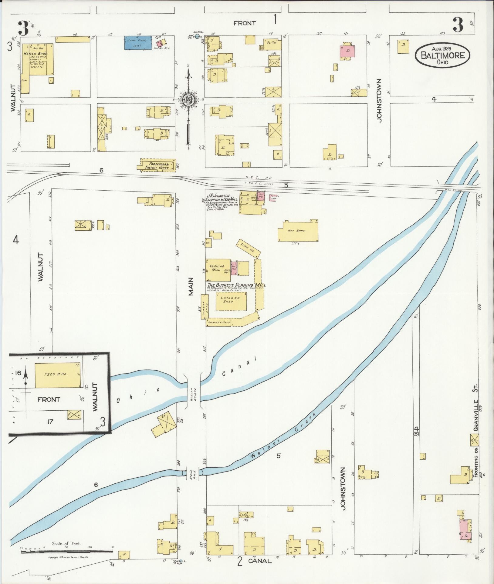 Sanborn Fire Insurance Map from Baltimore, Fairfield County, Ohio (1926), Sheet #0003 - Historic Sanborn Fire Insurance Map Print, vintage old map wall art, antique decor, genealogy gift, Ohio Ohio map
