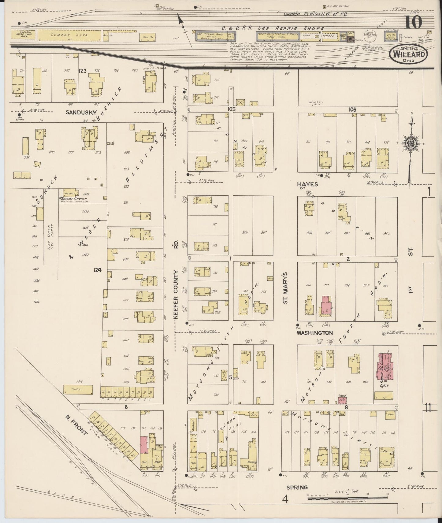 Sanborn Fire Insurance Map from Willard, Huron County, Ohio (1922), Sheet #0010 - Complete Map Set gallery image, historic Sanborn map, vintage wall art, Ohio Ohio