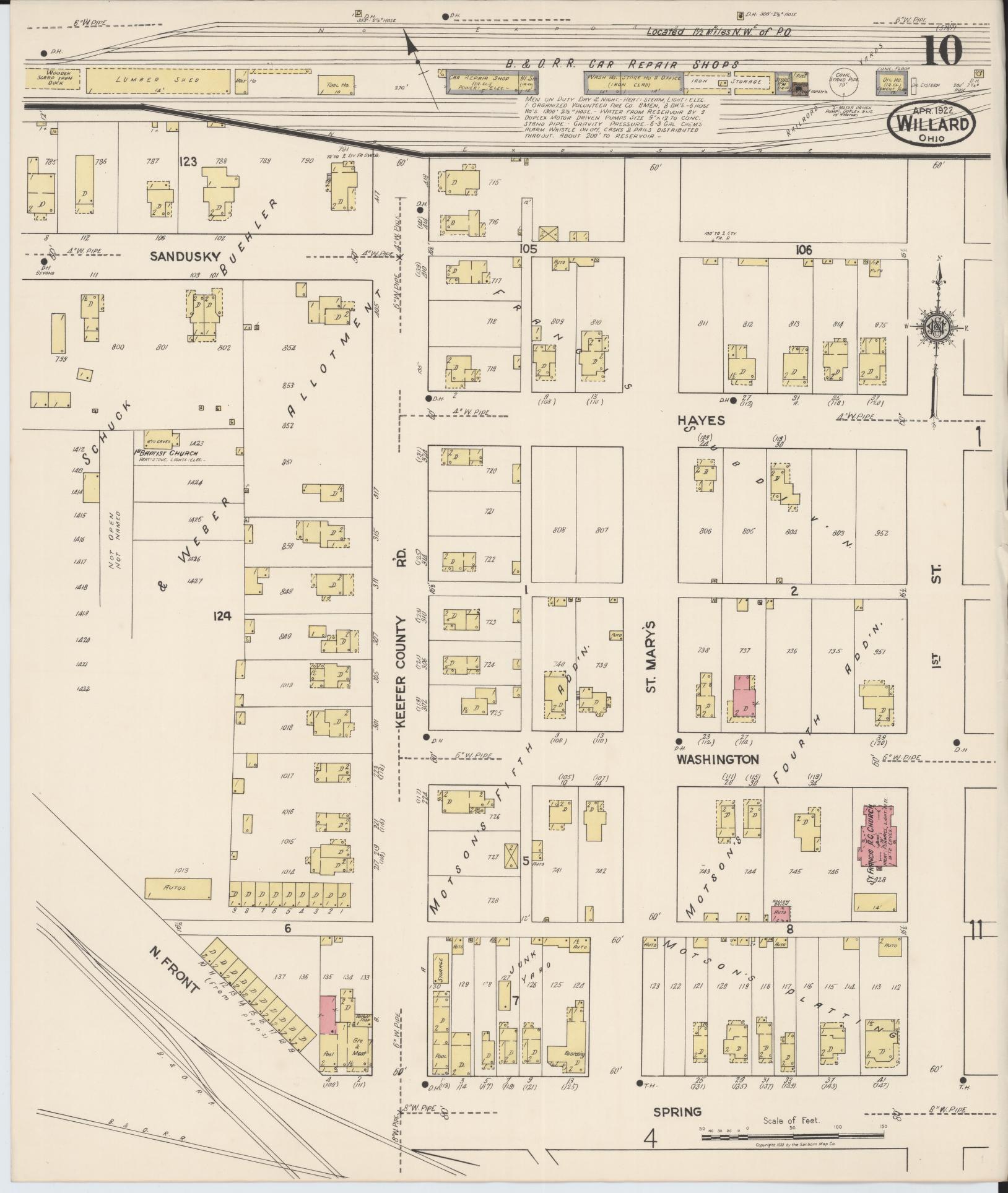 Sanborn Fire Insurance Map from Willard, Huron County, Ohio (1922), Sheet #0010 - Complete Map Set gallery image, historic Sanborn map, vintage wall art, Ohio Ohio