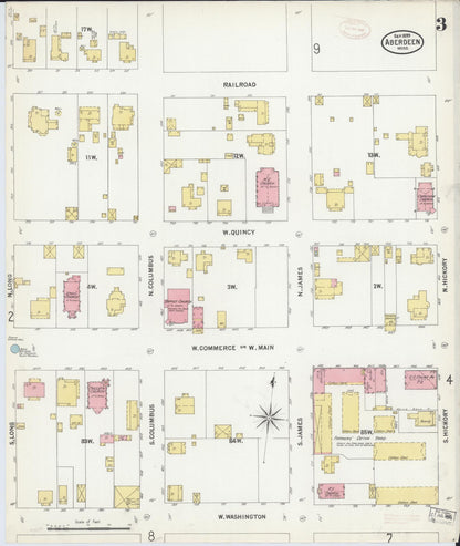 Sanborn Fire Insurance Map from Aberdeen, Monroe County, Mississippi (1899), Sheet #0003 - Complete Map Set gallery image, historic Sanborn map, vintage wall art, Mississippi Mississippi