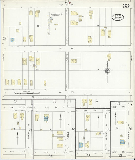 Sanborn Fire Insurance Map from Miami, Dade County, Florida (1914), Sheet #0033 - Historic Sanborn Fire Insurance Map Print, vintage old map wall art, antique decor, genealogy gift, Florida Florida map