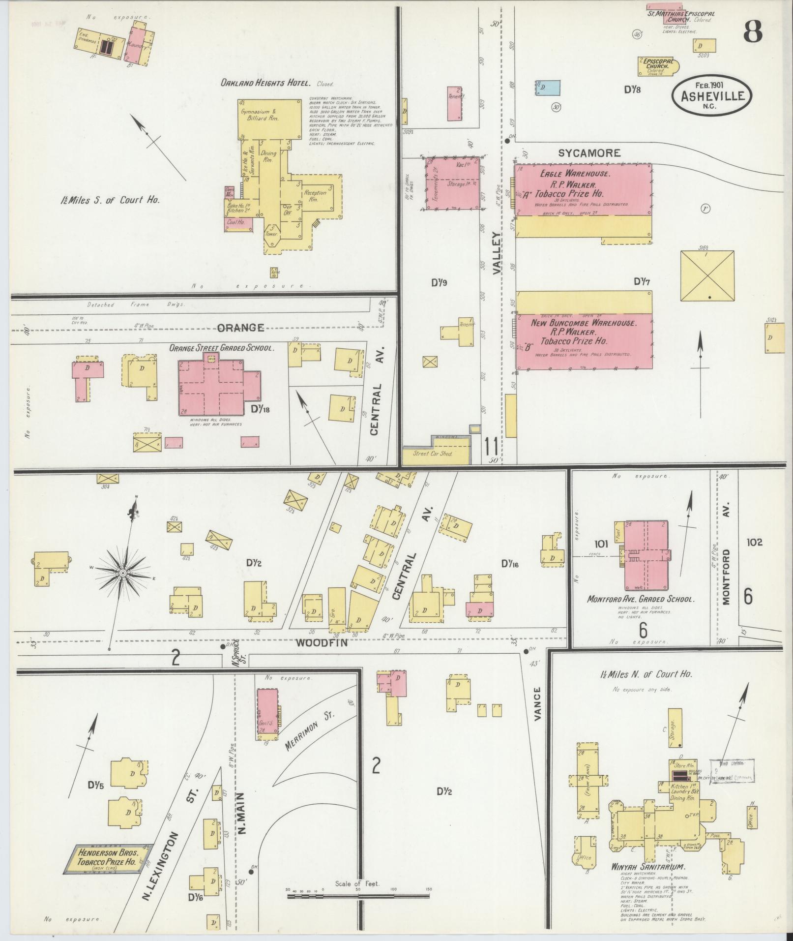 Sanborn Fire Insurance Map from Asheville, Buncombe County, North Carolina (1901), Sheet #0008 - Historic Sanborn Fire Insurance Map Print, vintage old map wall art, antique decor, genealogy gift, North Carolina North Carolina map