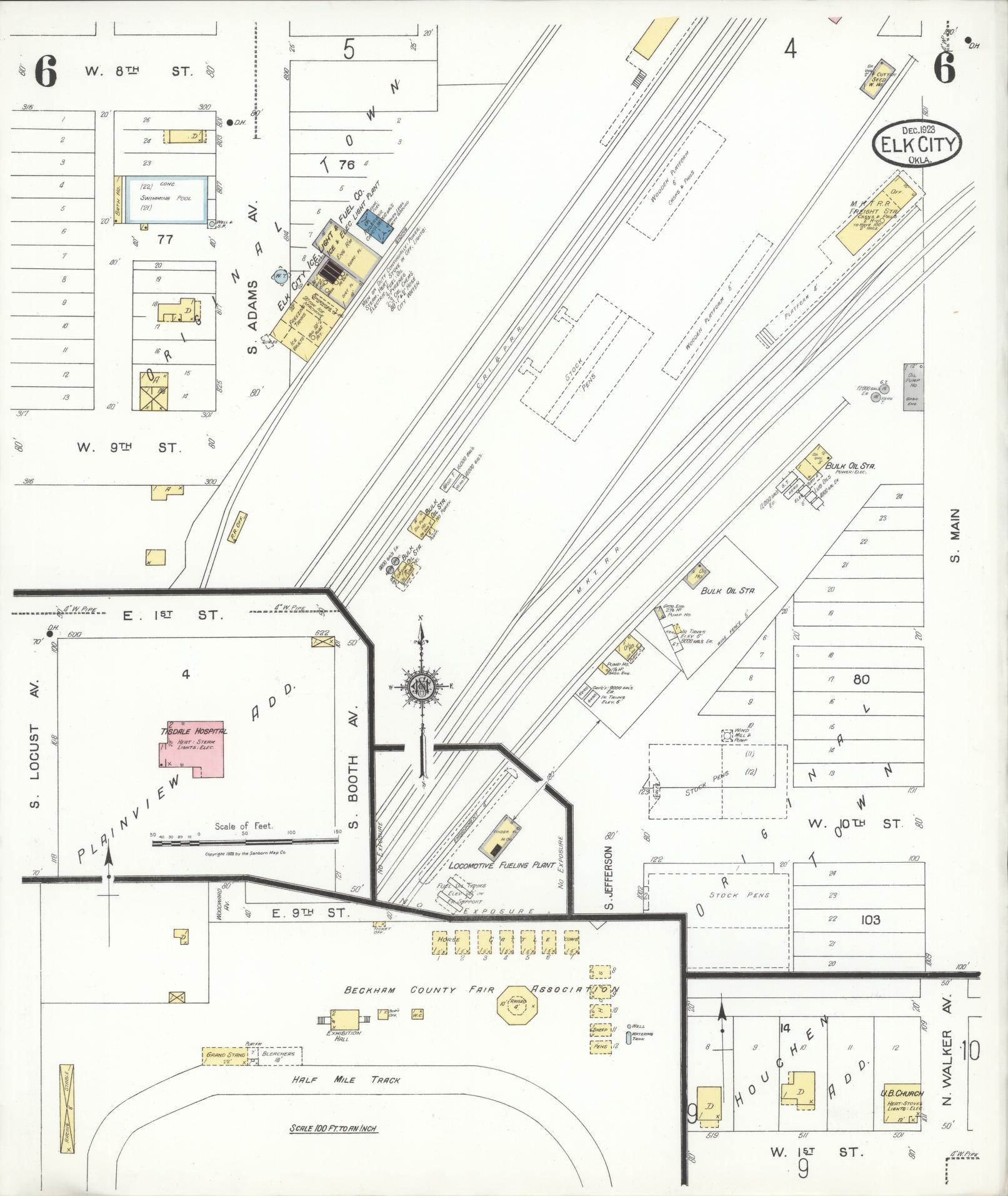 Sanborn Fire Insurance Map from Elk City, Beckham County, Oklahoma (1923), Sheet #0006 - Historic Sanborn Fire Insurance Map Print, vintage old map wall art, antique decor, genealogy gift, Oklahoma Oklahoma map