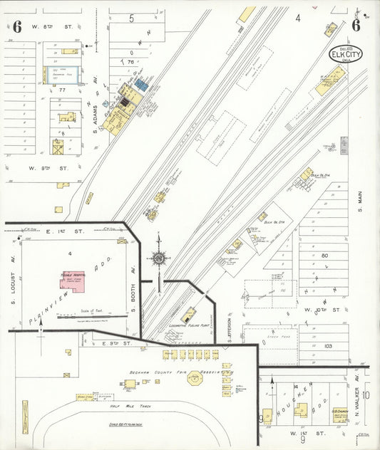 Sanborn Fire Insurance Map from Elk City, Beckham County, Oklahoma (1923), Sheet #0006 - Historic Sanborn Fire Insurance Map Print, vintage old map wall art, antique decor, genealogy gift, Oklahoma Oklahoma map