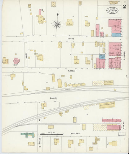 Sanborn Fire Insurance Map from Clinton, Laurens County, South Carolina (1906), Sheet #0002 - Complete Map Set gallery image, historic Sanborn map, vintage wall art, South Carolina South Carolina